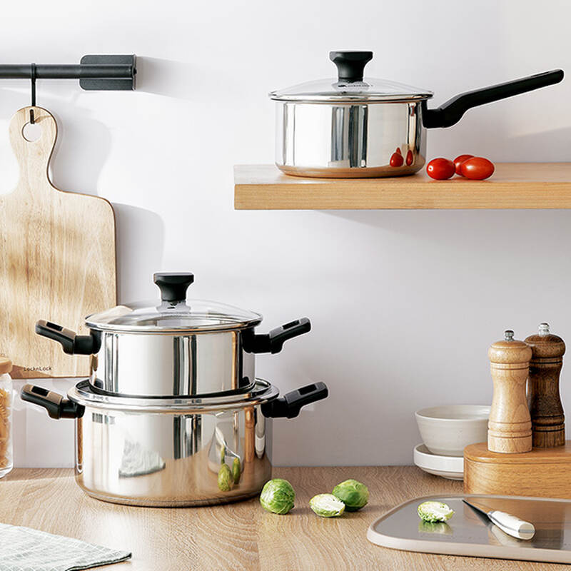 Nồi, Chảo Inox LocknLock Daily STS PPW thân bằng thép không gỉ 304, kèm nắp kính trong suốt, tay cầm chịu nhiệt image number null